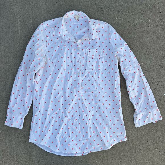 J.Crew Factory Dotted Oxford Pocket Tunic Cotton Roll Tab Sleeve MEDIUM - Picture 1 of 5